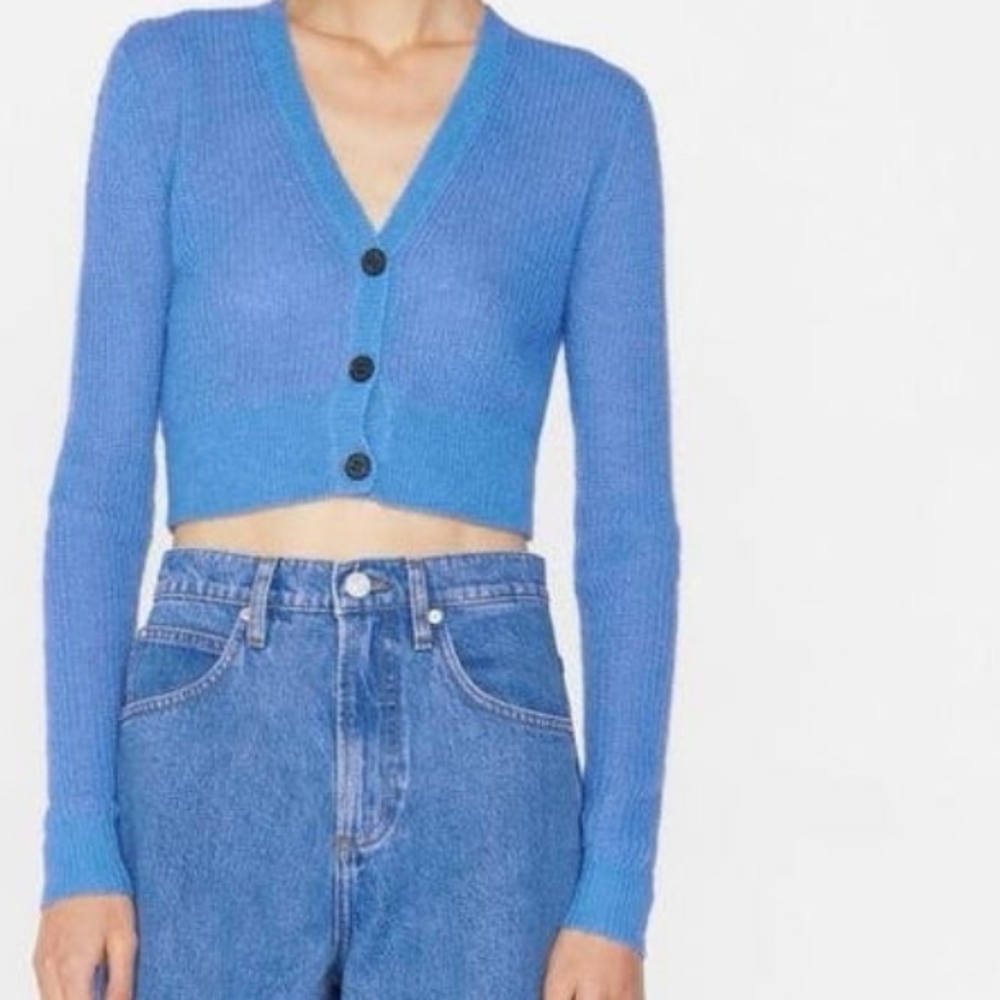 Frame Denim Blue Button-Up Cropped Cardigan